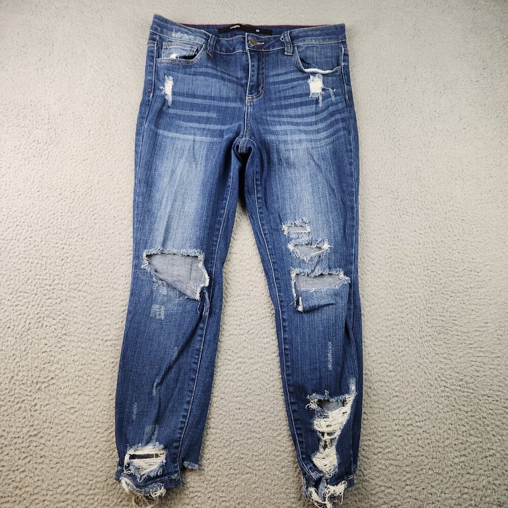 Womens 29 Harper Jeans Blue Mid Rise Ankle Skinny Stretch Ripped Denim‎ (30x25)